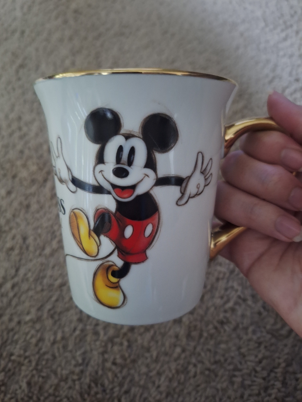 Disney Mickey Mouse White and Red Ceramic Mug with Gold Trim